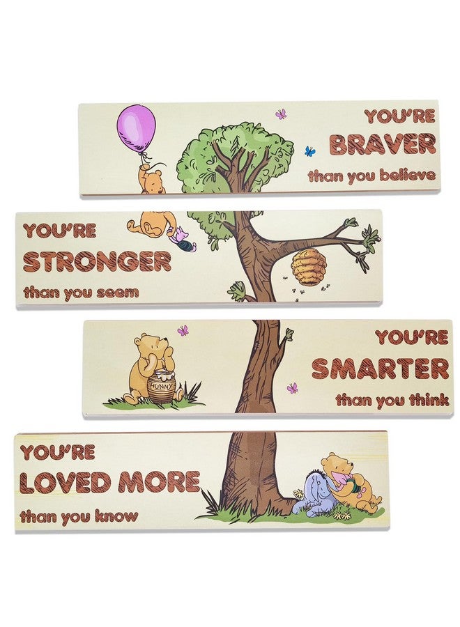 PAMBO Winnie Bear Baby Shower Decorations, 4-Panel Wooden Nursery Decor Room Inspirational Wall Art, Motivational Quote Signs - Image 1