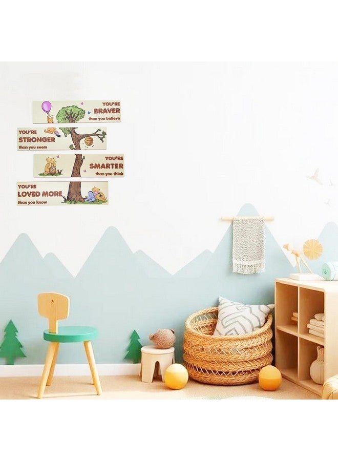 PAMBO Winnie Bear Baby Shower Decorations, 4-Panel Wooden Nursery Decor Room Inspirational Wall Art, Motivational Quote Signs - Image 4