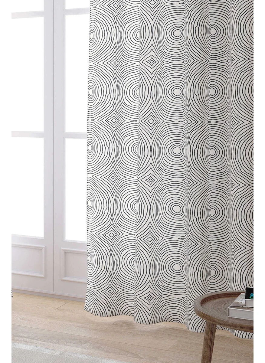 Cango Home Cream Black Bohemian Scandinavian Geometric Digital Printed Curtain CGH1224-PR