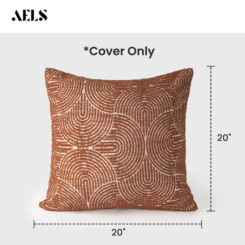 AELS Boho Decorative Textured Throw Pillow Covers 20x20, Organic Modern Mid Century Rainbow Tufted Pillow Case, Farmhouse Rustic Geometric Woven Cushion Case for Bed Couch Sofa, Burnt Orange - Image 2