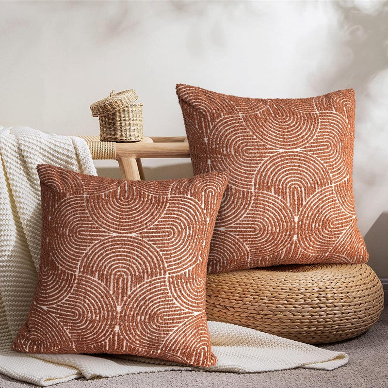 AELS Boho Decorative Textured Throw Pillow Covers 20x20, Organic Modern Mid Century Rainbow Tufted Pillow Case, Farmhouse Rustic Geometric Woven Cushion Case for Bed Couch Sofa, Burnt Orange - Image 5