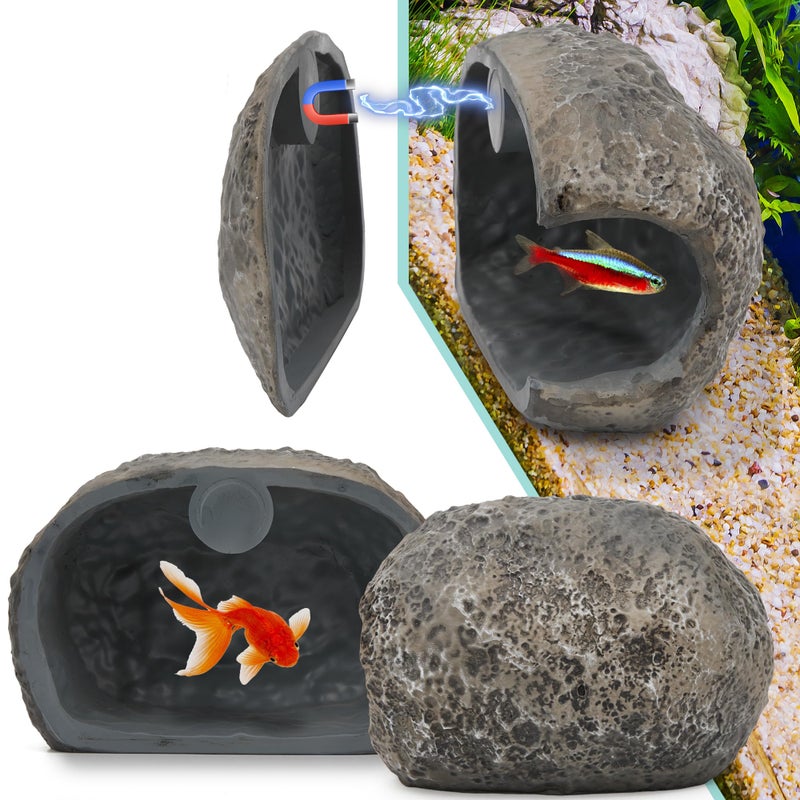 Esdallina Upgraded Magnetic Detachable Aquarium Hideaway Rock Cave to Check Your Aquatic Pets to Breed, Play and Rest Safe and Non-Toxic Resin Fish Tank Viewing Hideout Ornaments - Image 1