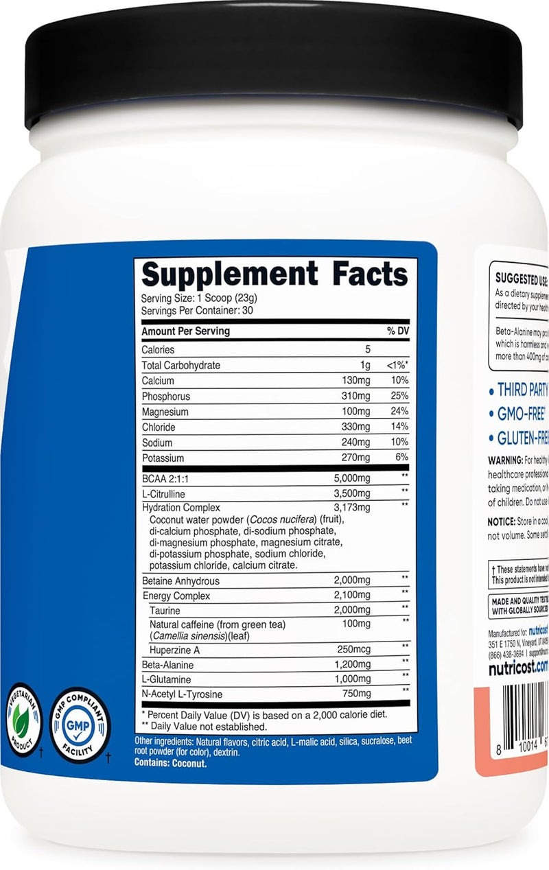 Nutricost مسحوق نوتريكوست إنتر وورك آوت 30 حصة بنكهة الليمون الوردي خالي من الكائنات المعدلة وراثيًا وخالي من الغلوتين - Image 5