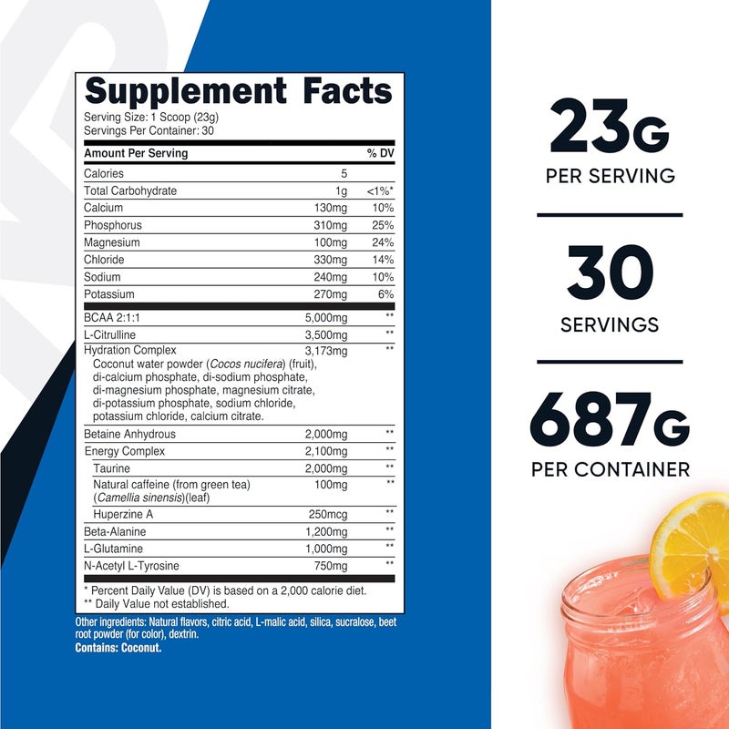 Nutricost مسحوق نوتريكوست إنتر وورك آوت 30 حصة بنكهة الليمون الوردي خالي من الكائنات المعدلة وراثيًا وخالي من الغلوتين - Image 2