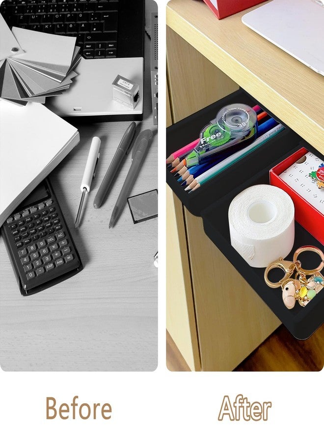 kulusion 2 Packs Under Desk Drawers, Slide Out Drawer Attachment, Plastic Desk Accessories & Workspace Organizers, Self-Adhesive Hidden Desktop Pen Holder for Office School Home (Black) - Image 4