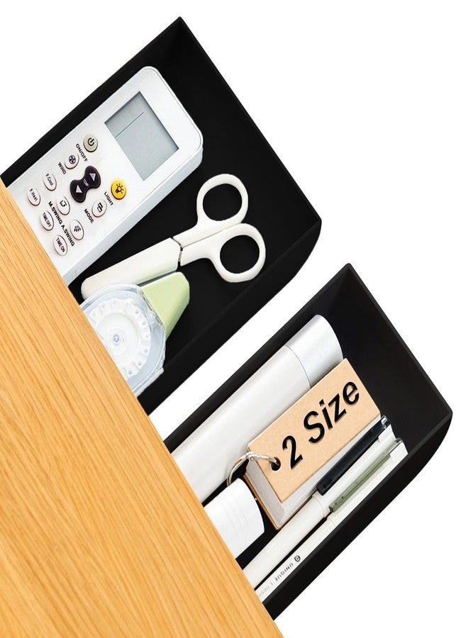 kulusion 2 Packs Under Desk Drawers, Slide Out Drawer Attachment, Plastic Desk Accessories & Workspace Organizers, Self-Adhesive Hidden Desktop Pen Holder for Office School Home (Black) - Image 1