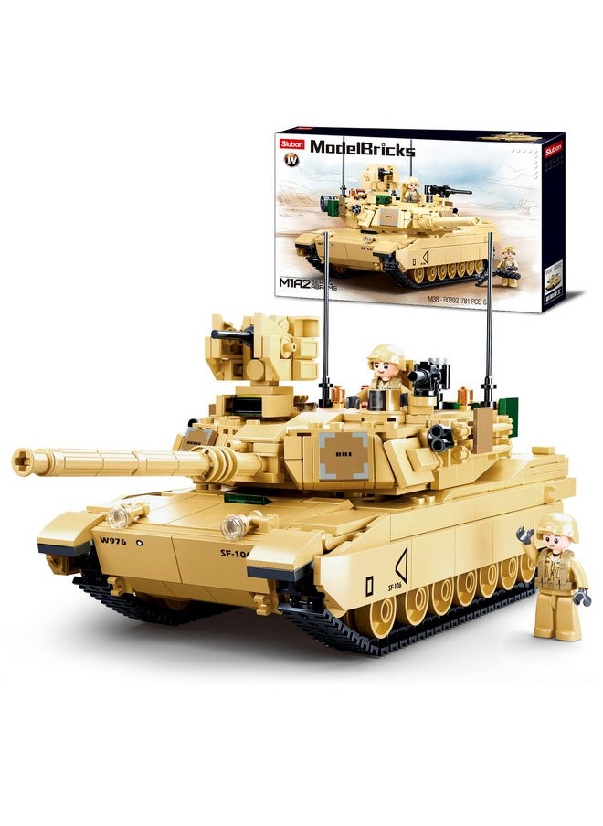 Sluban WW2 Army Tank M1A2 Main Battle Tank Military Model Toy Kits, Inspired M1A2 Abrams Brick Building Set, Including 2 Soldier Minifigures, Gifts for 6-12 Year Old Kids, Compatible with Lego, 781 PCS  - Image 1