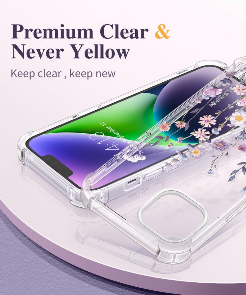 GVIEWIN for iPhone 14 Plus Case Floral, with Screen Protector&Camera Lens Protector,[Non Yellowing] Soft Shockproof Clear Phone Protective Cover Women, Flower Pattern Design 6.7"(Floratopia/Colorful) - Image 3
