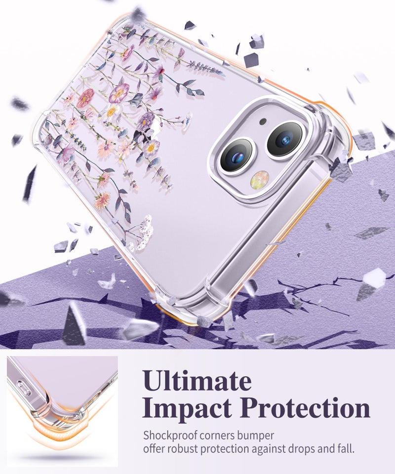 GVIEWIN for iPhone 14 Plus Case Floral, with Screen Protector&Camera Lens Protector,[Non Yellowing] Soft Shockproof Clear Phone Protective Cover Women, Flower Pattern Design 6.7"(Floratopia/Colorful) - Image 4