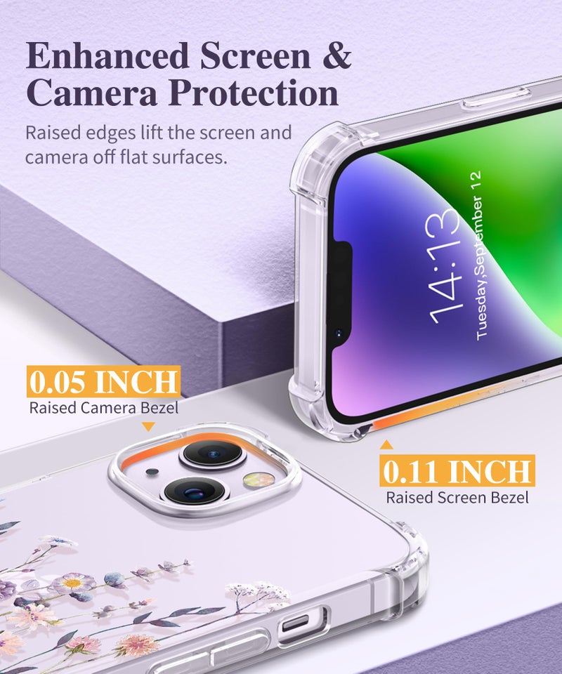 GVIEWIN for iPhone 14 Plus Case Floral, with Screen Protector&Camera Lens Protector,[Non Yellowing] Soft Shockproof Clear Phone Protective Cover Women, Flower Pattern Design 6.7"(Floratopia/Colorful) - Image 5