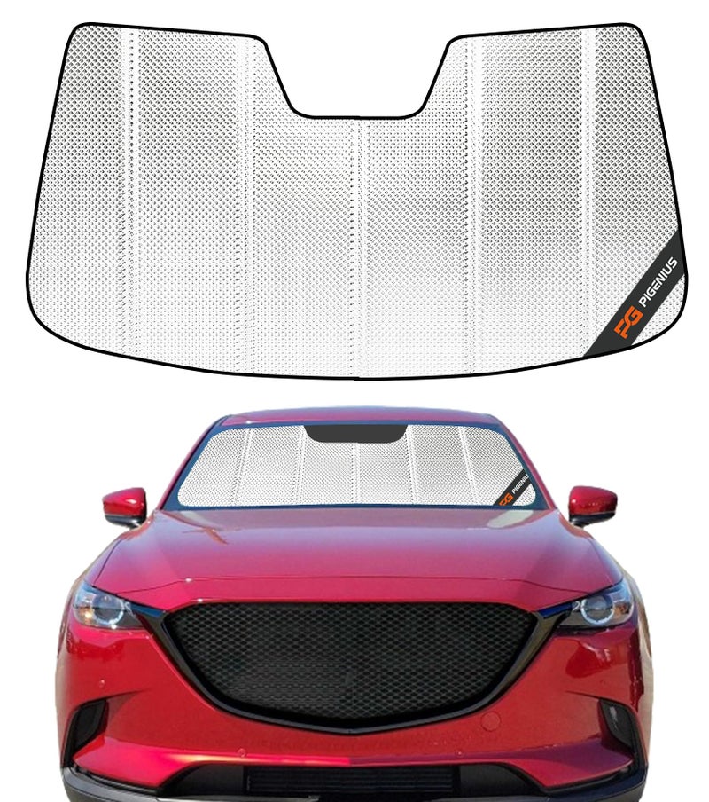 Pigenius Windshield Sun Shade for Mazda CX9 20162023 with Sensor Reflective Aluminum Film Front Window Sunshade BLAZBLOCK