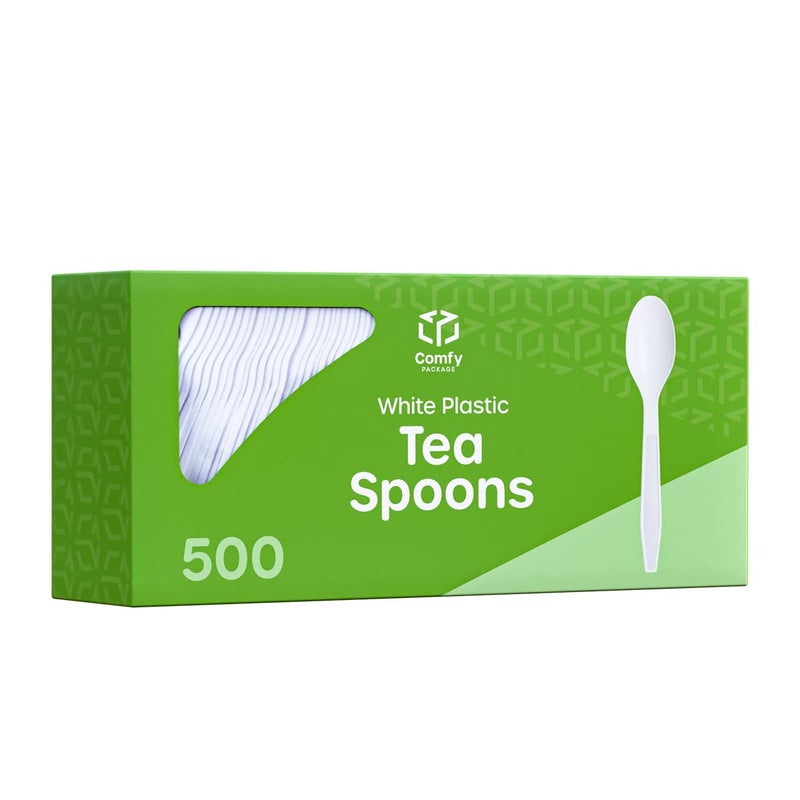 Comfy Package 500 Count Heavy Duty White Plastic Tea Spoons Extra Heavyweight Disposable Tea Spoons Perfect for Restaurants Parties and Dinner