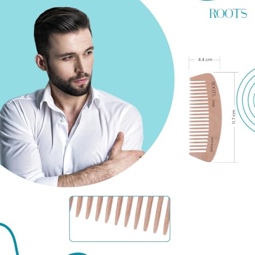 ROOTS Wooden Comb | Wide Teeth | Rounded Teeth prevent Hair & Scalp damage | 100% Natural Wood | Anti-Frizz & Shine | For Long, Thick & Dry Hair | For Men & Women | Length - 4.6 Inch, Model No - WD85 - Image 4