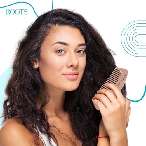 ROOTS Wooden Comb | Wide Teeth | Rounded Teeth prevent Hair & Scalp damage | 100% Natural Wood | Anti-Frizz & Shine | For Long, Thick & Dry Hair | For Men & Women | Length - 4.6 Inch, Model No - WD85 - Image 3