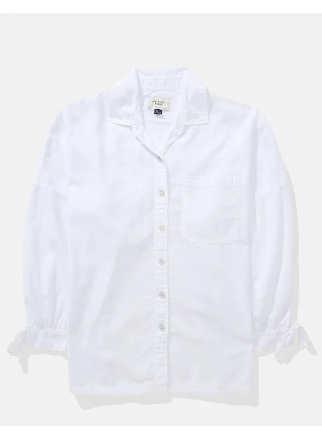 American Eagle AE Go Big Linen-Blend Oversized Tie Sleeve Shirt