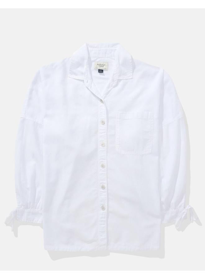 American Eagle AE Go Big Linen-Blend Oversized Tie Sleeve Shirt - Image 4