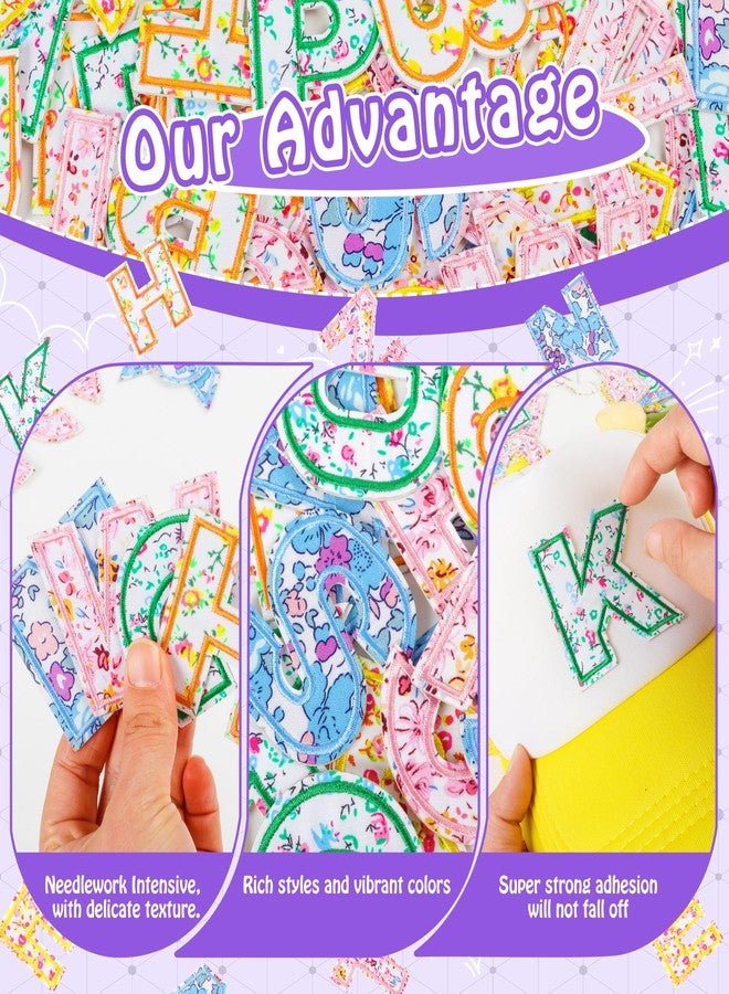 NICEVINYL Self-Adhesive Letter Patches for Kids Bags: NICEVINYL 52PCS Floral Fabric Varsity Letters Stick on Patches for Caps - Colorful A-Z Alphabet Sticker for Clothing Jackets Jeans - Image 3