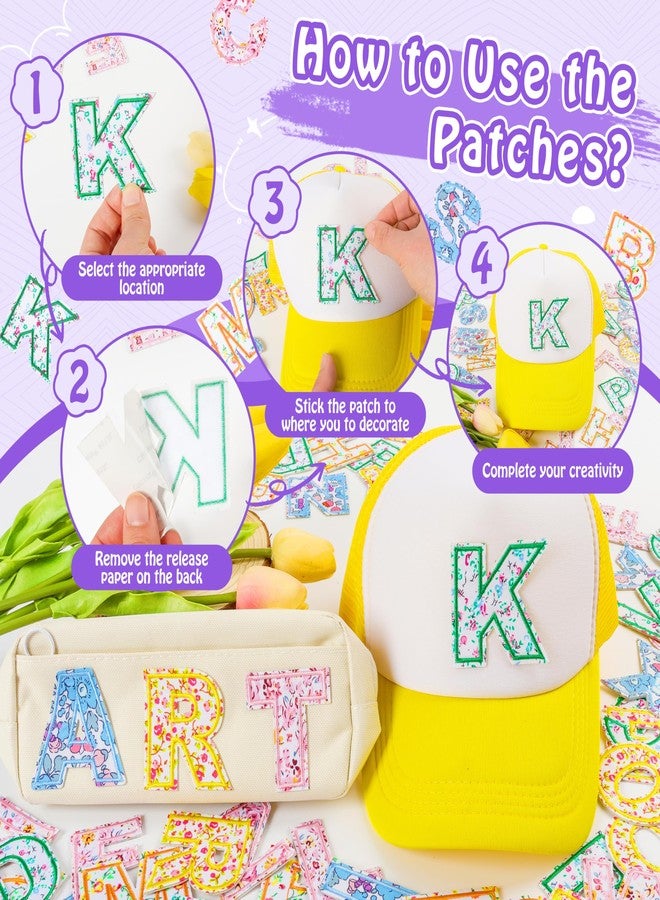 NICEVINYL Self-Adhesive Letter Patches for Kids Bags: NICEVINYL 52PCS Floral Fabric Varsity Letters Stick on Patches for Caps - Colorful A-Z Alphabet Sticker for Clothing Jackets Jeans - Image 5