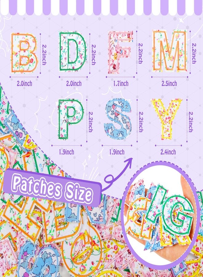 NICEVINYL Self-Adhesive Letter Patches for Kids Bags: NICEVINYL 52PCS Floral Fabric Varsity Letters Stick on Patches for Caps - Colorful A-Z Alphabet Sticker for Clothing Jackets Jeans - Image 2