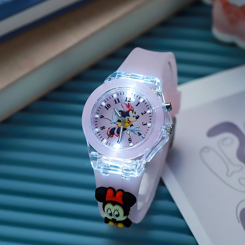 Kids Silicone Luminous Cartoon Watch Pink Minnie 2 with doll 
