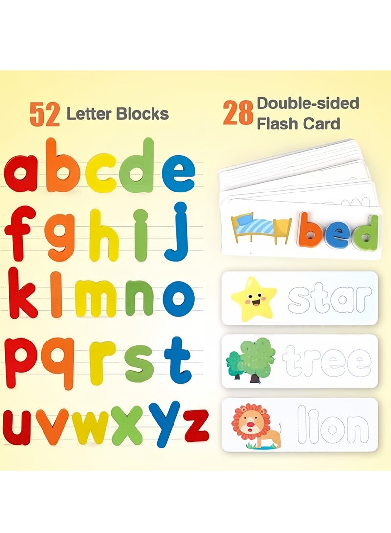 Beauenty Wooden English Letters Spelling Puzzle for Kids, Early Education Puzzles and Cognitive Research Toys, Letter Recognition Card, Montessori Puzzle, Early Educational Toy for Kids Boys Girls - Image 2