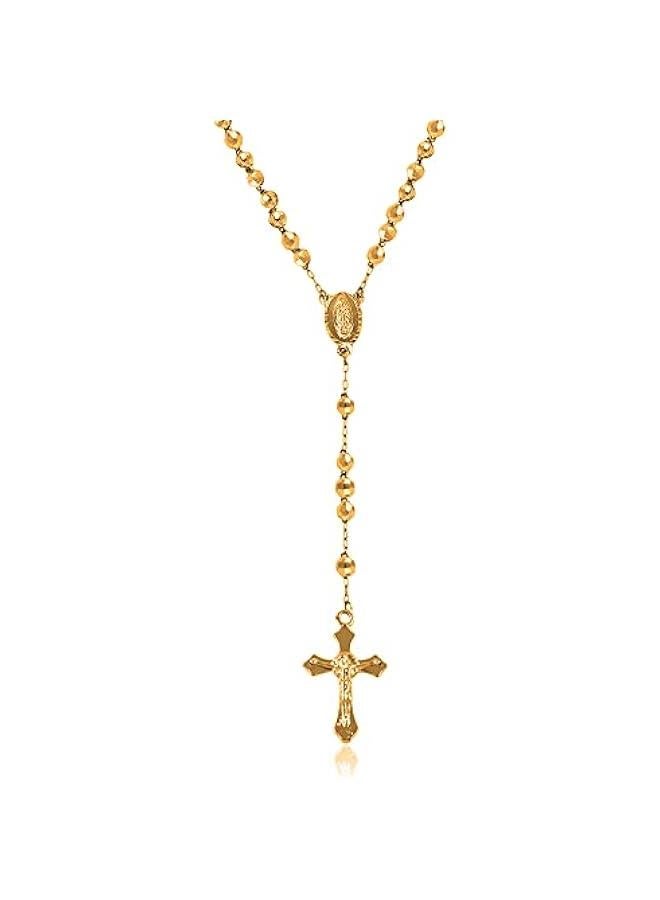 عربست سافلانو قلادة صليب مطلية بالذهب عيار 14 قيراط - سلسلة ميدالية صليب 6.5 ملم سلسلة على شكل حرف Y للنساء والرجال، مجوهرات دينية تأتي باللون الذهبي والذهبي والوردي والفضي مع صندوق هدايا - Image 1