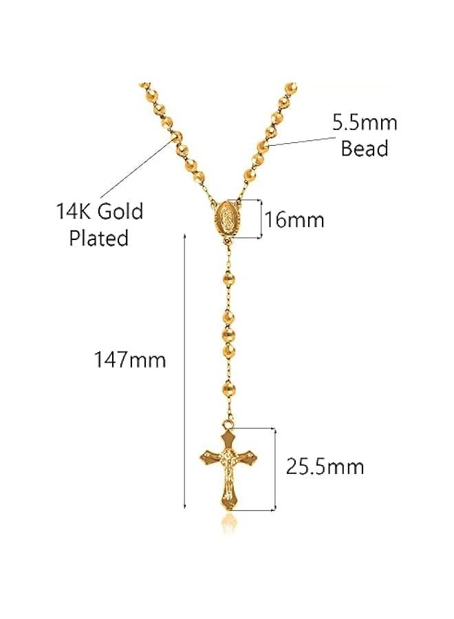 عربست سافلانو قلادة صليب مطلية بالذهب عيار 14 قيراط - سلسلة ميدالية صليب 6.5 ملم سلسلة على شكل حرف Y للنساء والرجال، مجوهرات دينية تأتي باللون الذهبي والذهبي والوردي والفضي مع صندوق هدايا - Image 3