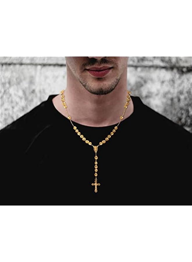 عربست سافلانو قلادة صليب مطلية بالذهب عيار 14 قيراط - سلسلة ميدالية صليب 6.5 ملم سلسلة على شكل حرف Y للنساء والرجال، مجوهرات دينية تأتي باللون الذهبي والذهبي والوردي والفضي مع صندوق هدايا - Image 5