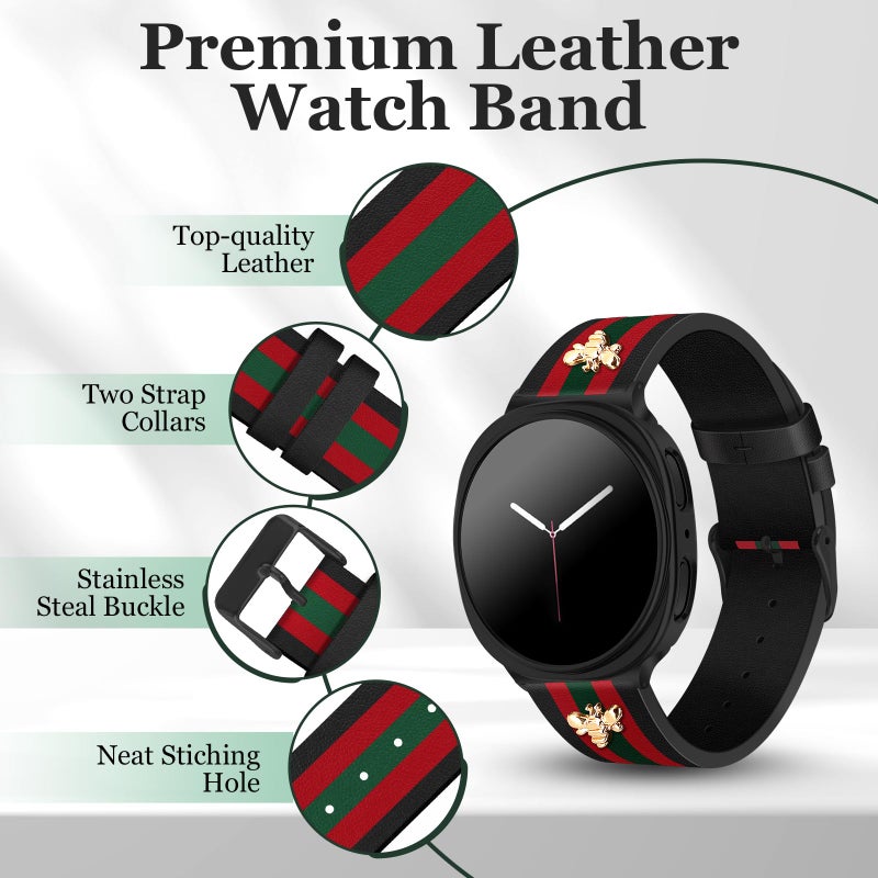 MOINSPIRE Designer Leather Bands with Charms Compatible with Samsung Galaxy Watch 8 40mm 44mm/8 Classic 46mm, Dressy Top Grain Leather Bracelet Pretty Fancy Elegant Adjustable Strap for Women and Men - Image 4