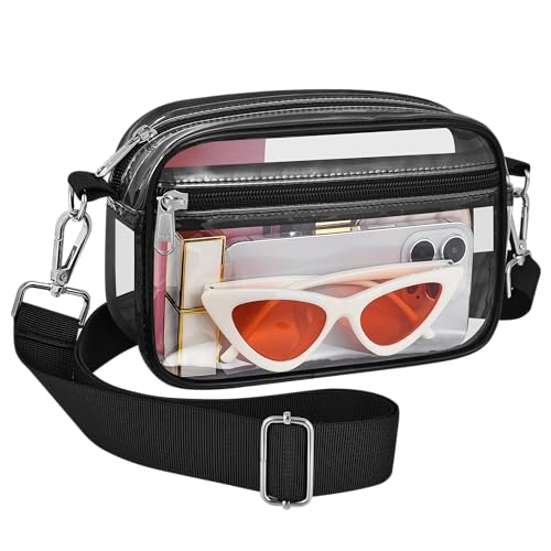 Bagenius Clear Bag for Stadium Events Clear Purse with Removable Strap Transparent Bag for Concert and Sport Events, Black - Image 1