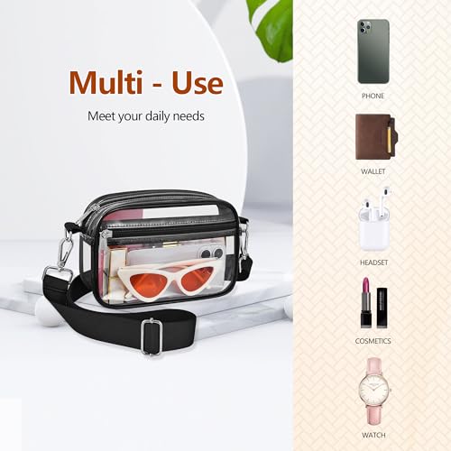 Bagenius Clear Bag for Stadium Events Clear Purse with Removable Strap Transparent Bag for Concert and Sport Events, Black - Image 4