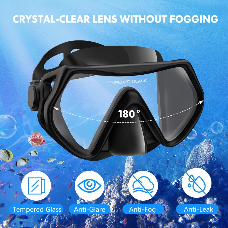 SOLAVA Snorkeling Gear for Adults, Snorkel Set Scuba Diving mask Dry-Top, Adult Swimming Goggles with Nose Cover, HD Tempered Glass Panoramic Anti-Leak Anti-Fog (Black+Pink) - Image 2