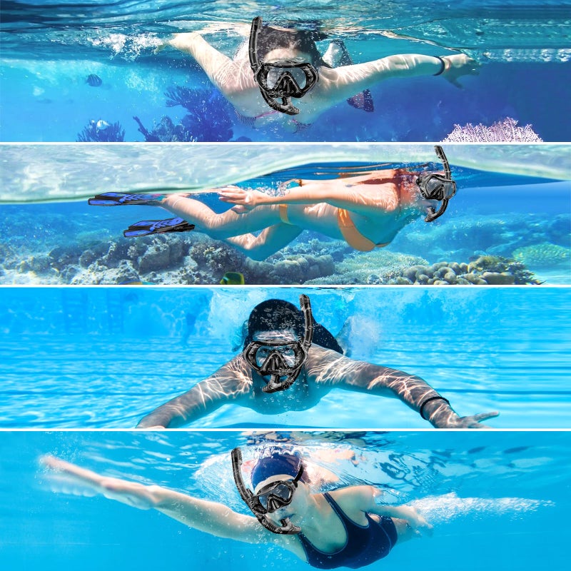 SOLAVA Snorkeling Gear for Adults, Snorkel Set Scuba Diving mask Dry-Top, Adult Swimming Goggles with Nose Cover, HD Tempered Glass Panoramic Anti-Leak Anti-Fog (Black+Pink) - Image 5