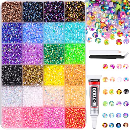 TINKRSTUFF 30000Pcs Resin Jelly Rhinestones with 1 Pcs B7000 Jewelry Glue for Bedazzling, Multicolor 3mm Flatback Gems for Crafting, Bedazzler Kit for Book Crafts Clothing Shoes Fabric Decor Nail Art Makeup - Image 1