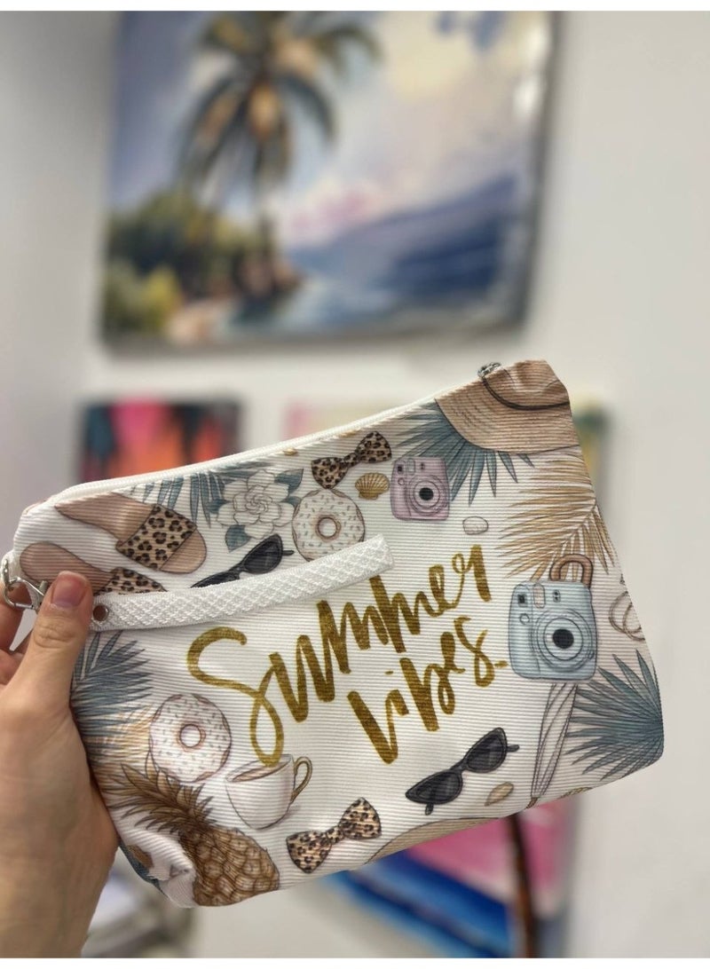 Waterproof beach tote bag with a makeup clutch—a large gabardine beach bag with high-quality double-sided printing, perfect for travel and summer vacations - Image 2