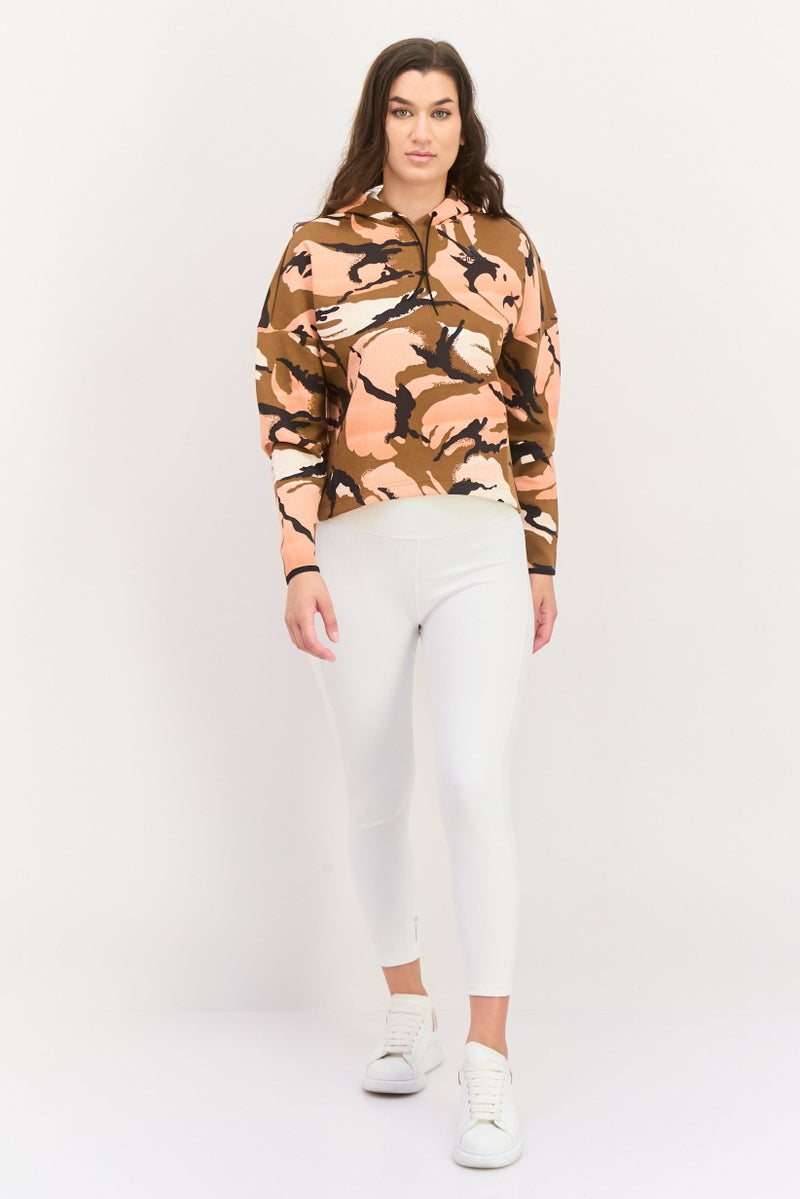 Adidas Women Sportswear Fit Camouflage Hoodie Sweatshirt, Brown - Image 4