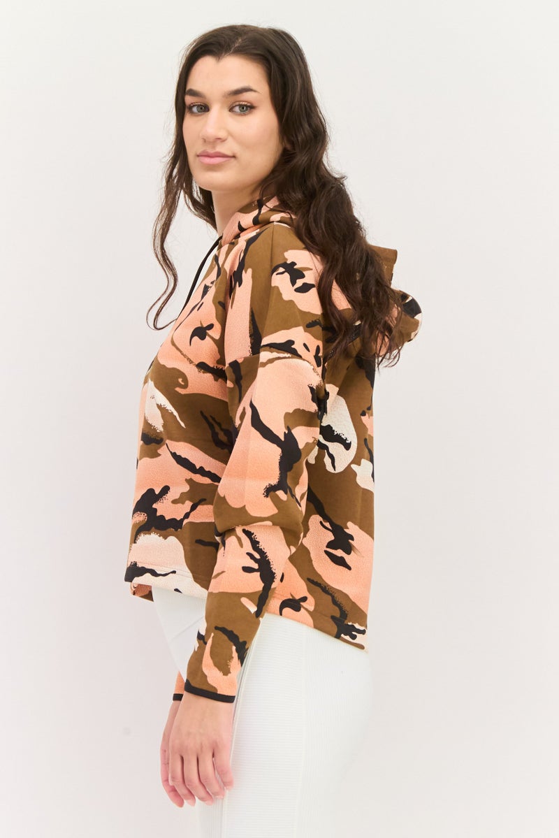 Adidas Women Sportswear Fit Camouflage Hoodie Sweatshirt, Brown - Image 2
