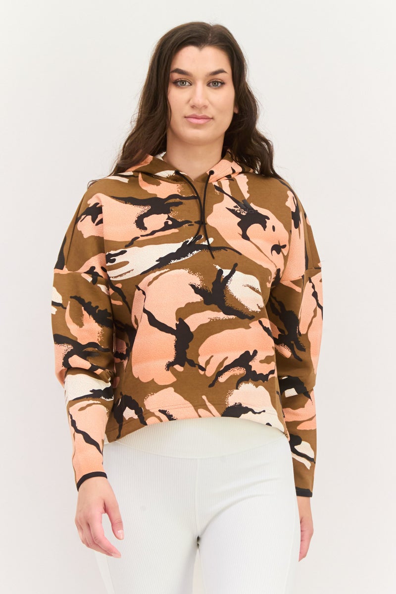 Adidas Women Sportswear Fit Camouflage Hoodie Sweatshirt, Brown - Image 1