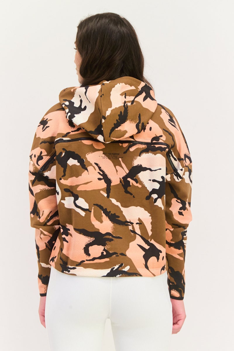 Adidas Women Sportswear Fit Camouflage Hoodie Sweatshirt, Brown - Image 3