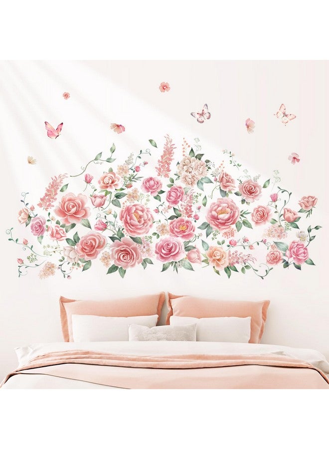 DECOWALL SG3-2428 Rose Vine Wall Stickers Room Decals Bedroom Living Flower Décor Art Floral Pink tv Decoration Butterfly Nursery Peel and Stick - Image 4