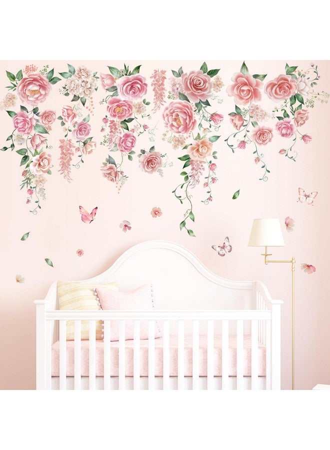 DECOWALL SG3-2428 Rose Vine Wall Stickers Room Decals Bedroom Living Flower Décor Art Floral Pink tv Decoration Butterfly Nursery Peel and Stick - Image 5