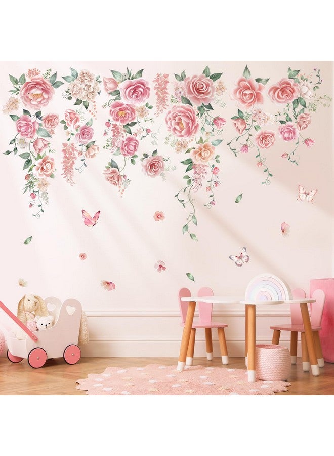 DECOWALL SG3-2428 Rose Vine Wall Stickers Room Decals Bedroom Living Flower Décor Art Floral Pink tv Decoration Butterfly Nursery Peel and Stick - Image 3