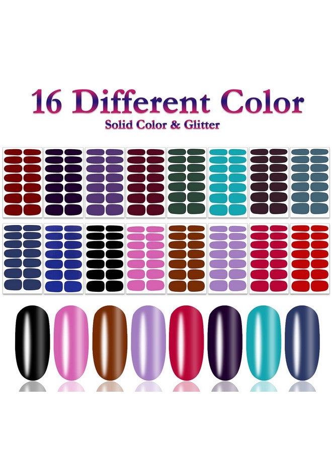 سيلبوي 224 قطعة 16 ورقة من ملصقات طلاء الأظافر، أشرطة طلاء الأظافر الكاملة للنساء، شرائط أظافر بلون سادة، ملصق أظافر جل ذاتي اللصق مع مبرد أظافر (لون داكن) - Image 3