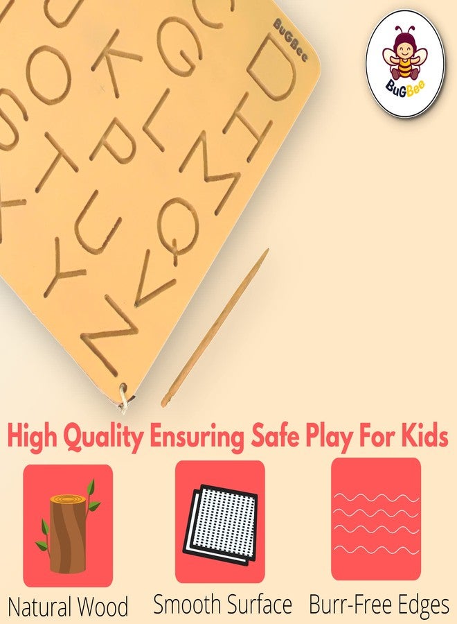 BuGBee Alphabet tracing Board Capital ABC Wooden Slate | Montessori Materials Educational Puzzle Toys for 2+ Years Old Kids | Safe & Natural ABCD Board to Develop Memory & Writing Skills - Image 3