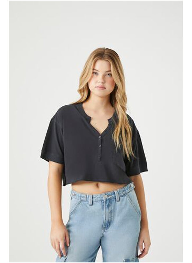 FOREVER 21 - Button-Front Crop Top - Image 1