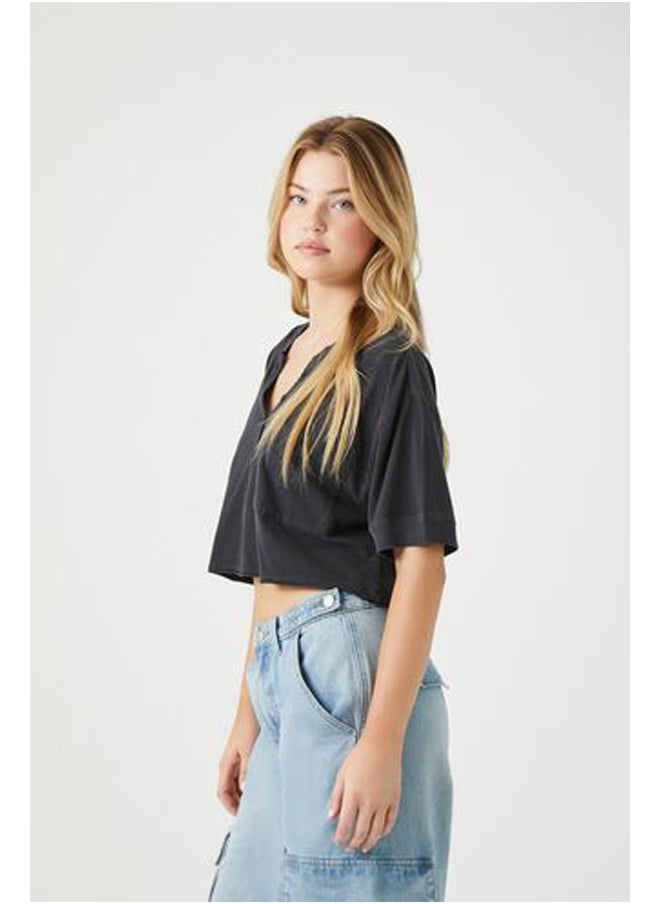 FOREVER 21 - Button-Front Crop Top - Image 1
