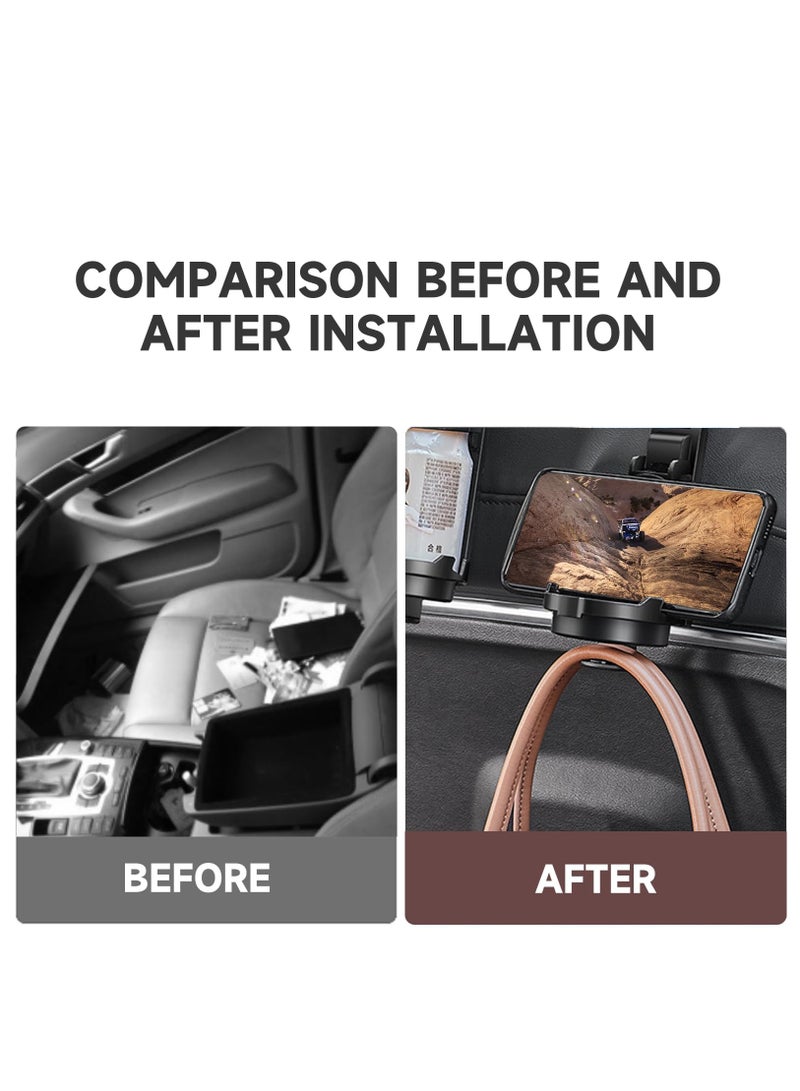 Excefore Car Seat Headrest Hook, 3 in 1 Car Purse Hook with Phone Holder and Car Cup Holder for Car Seat Organizer Behind Over The Seat Hook Hang Purse or Bags,Cups and Phone, Brown, 1 Pcs - Image 5