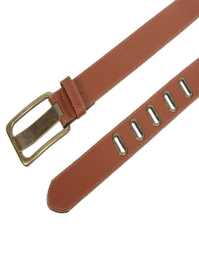 Beltiscool Men's 1 3/8" Vintage Garrison Belt with Brass Buckle & Slot Holes, Tan | 40" - Image 4
