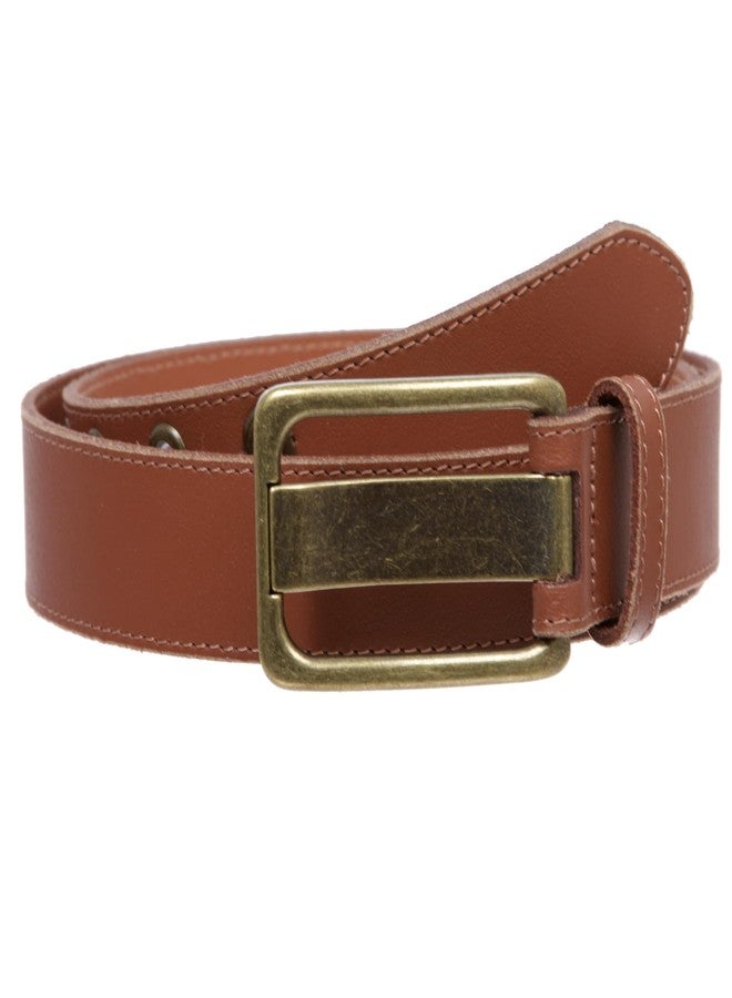 Beltiscool Men's 1 3/8" Vintage Garrison Belt with Brass Buckle & Slot Holes, Tan | 40" - Image 1