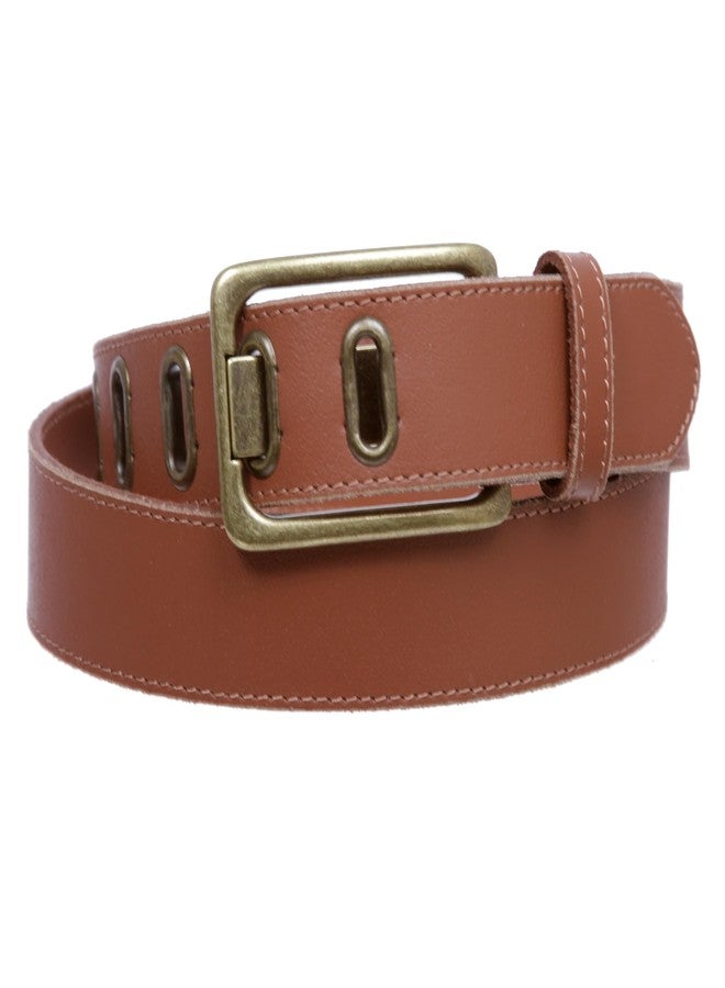 Beltiscool Men's 1 3/8" Vintage Garrison Belt with Brass Buckle & Slot Holes, Tan | 40" - Image 2